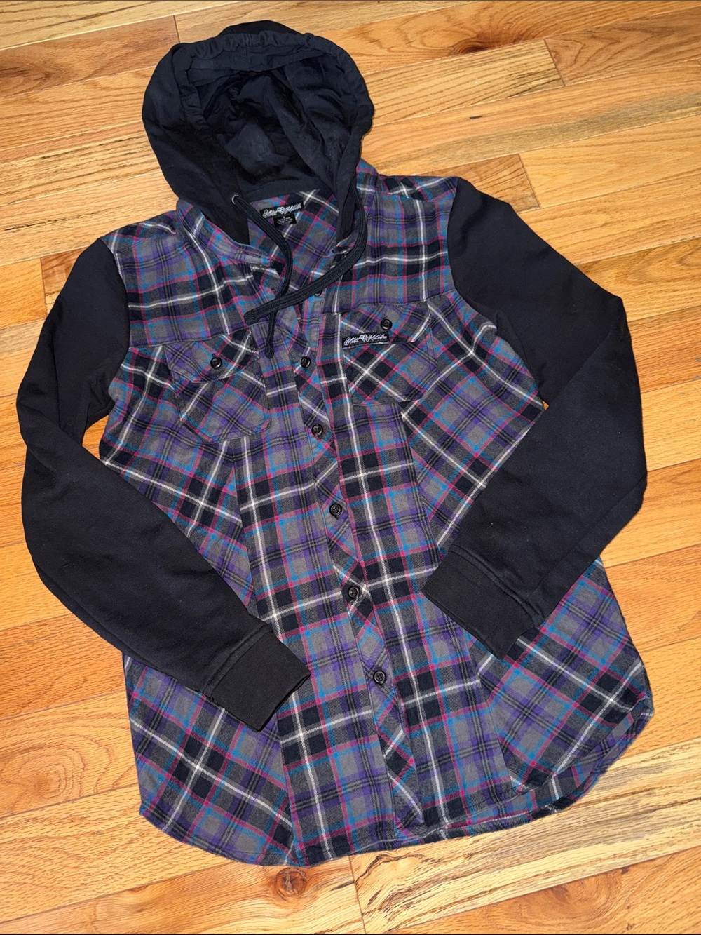 Metal Mulisha Black Hoodie Plaid Button-Up Jacket